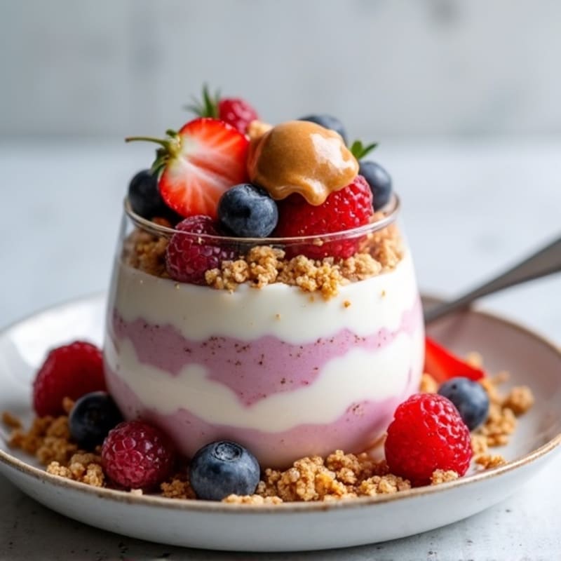 Greek Yogurt Protein Parfait with Mixed Berries and Almond Butter