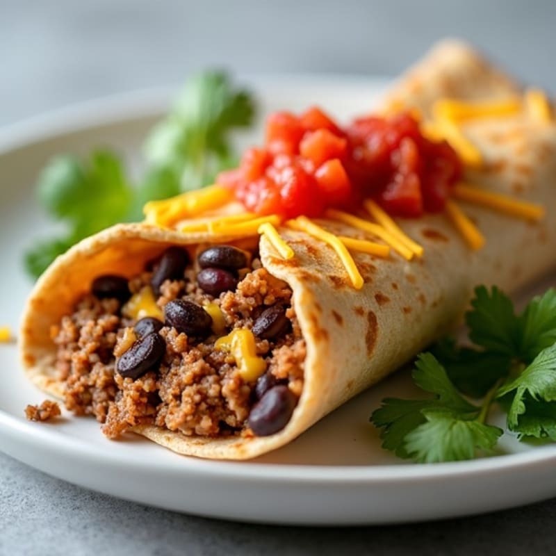 Lean Ground Beef and Black Bean Cheesy Baked Tortillas