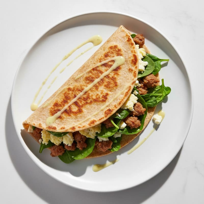 Crispy Egg White and Turkey Sausage Wrap with Spinach