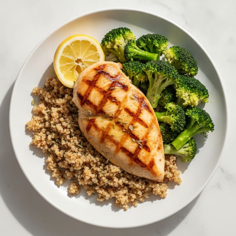 Grilled Chicken Breast with Quinoa and Steamed Broccoli