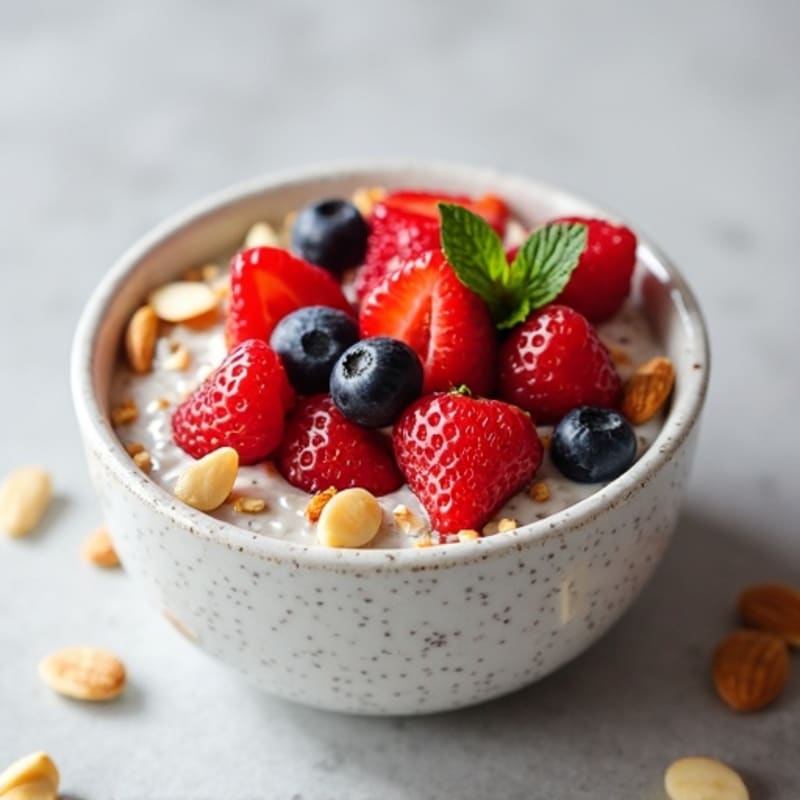 Creamy Chia Seed Pudding with Fresh Berries and Crunchy Nuts