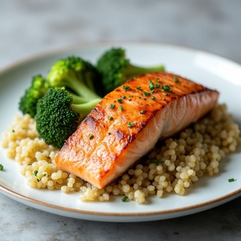 Seared Salmon with Steamed Broccoli and Quinoa
