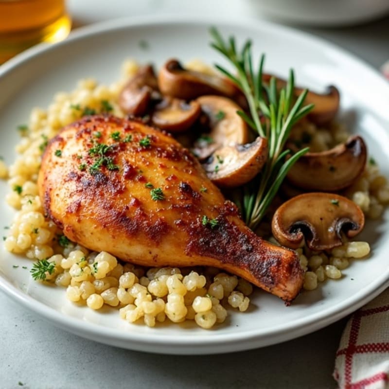 Crispy Roasted Chicken with Garlic Herb Mushrooms