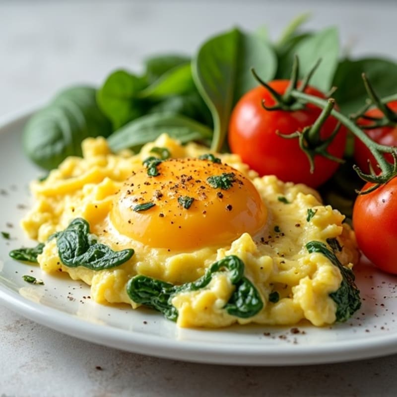 Creamy Scrambled Eggs with Fresh Spinach and Roasted Tomatoes