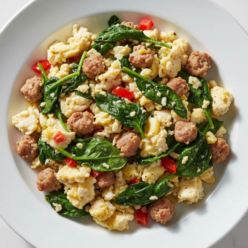Egg White and Turkey Sausage Scramble with Spinach