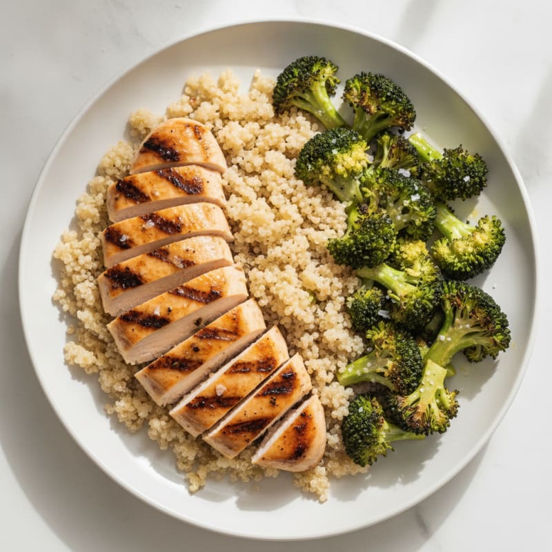 Grilled Chicken Breast with Quinoa and Roasted Broccoli