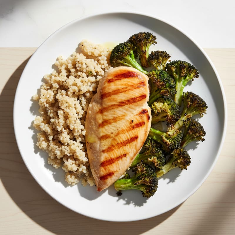 Grilled Chicken Breast with Quinoa and Roasted Broccoli