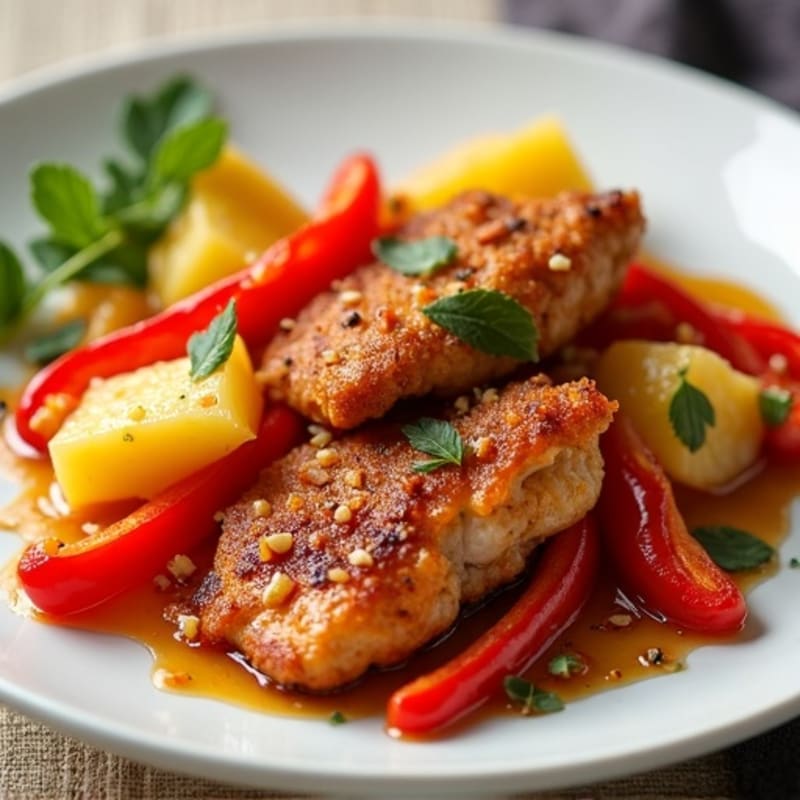 Crispy Baked Sweet and Sour Chicken with Roasted Bell Peppers
