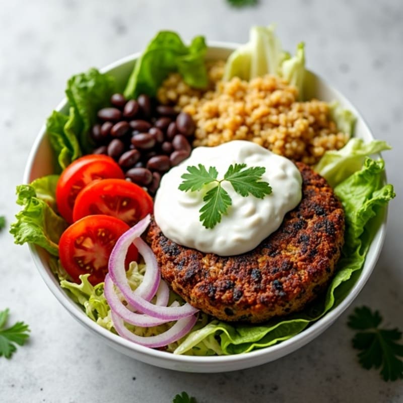 Lean Ground Beef Burger Bowl with Creamy Tangy Dressing and Crisp Veggies