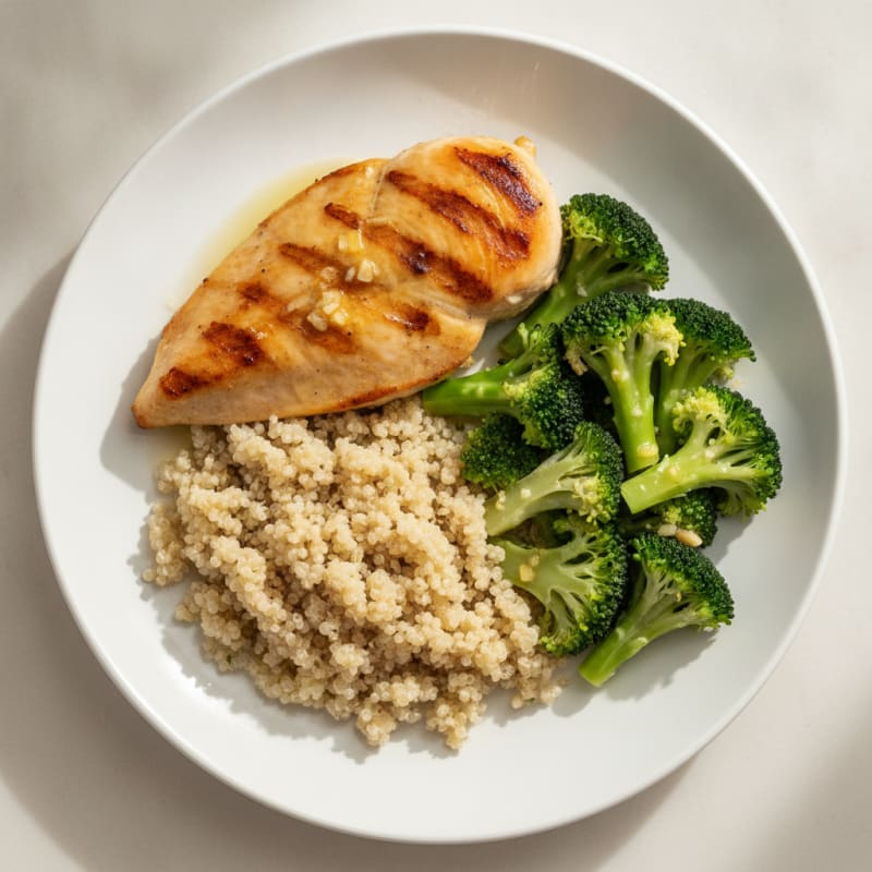 Grilled Chicken Breast with Quinoa and Steamed Broccoli