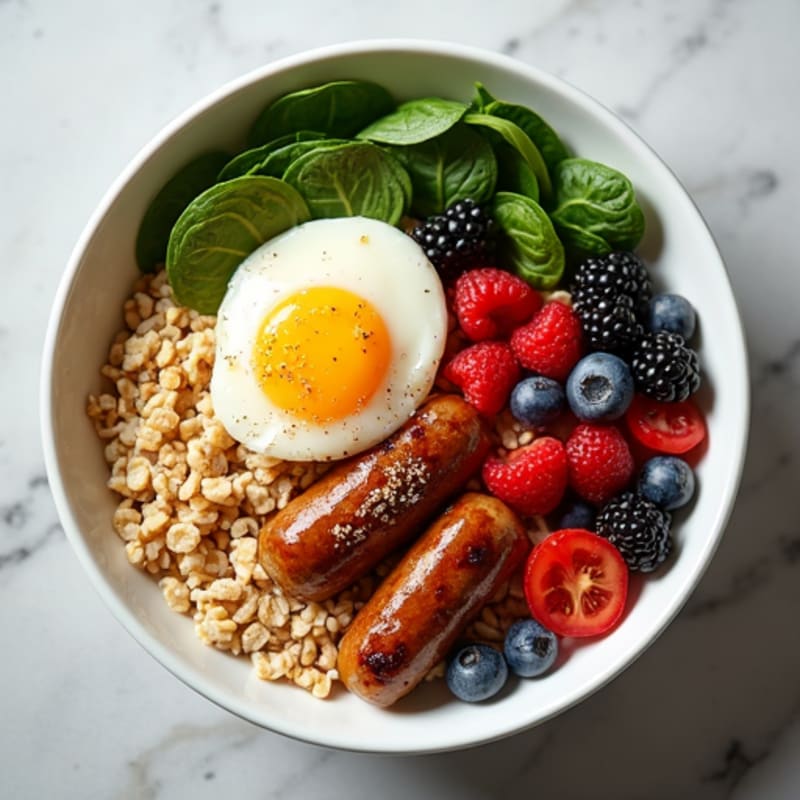 Protein-Packed Savory Oat Bowl with Chicken Sausage and Berry Medley