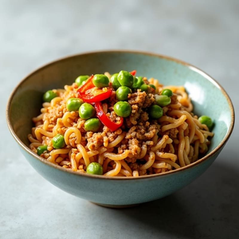 Spicy Ginger-Garlic Ground Pork Noodle Bowl
