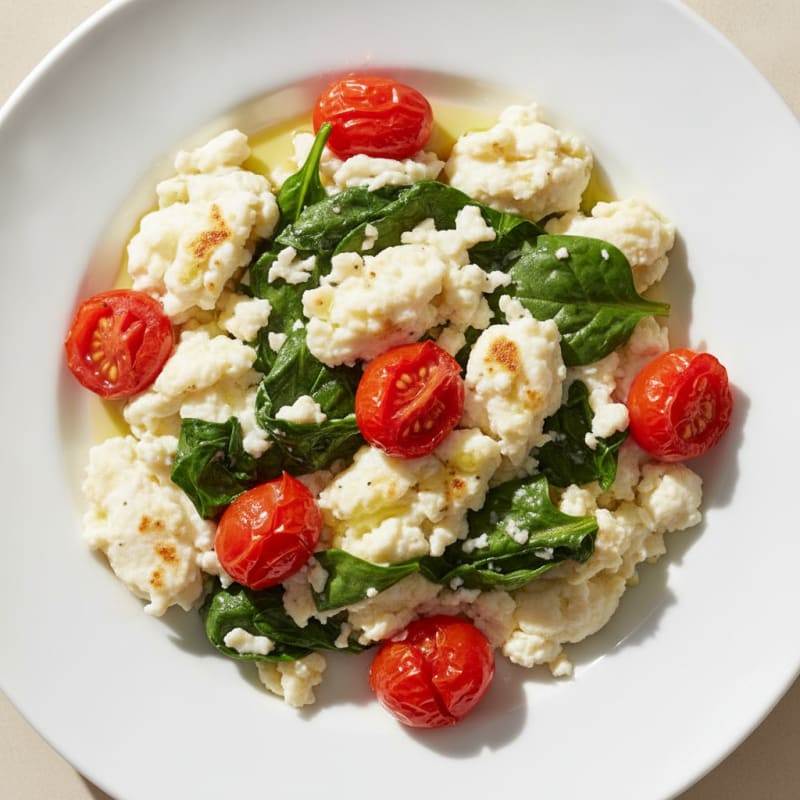 Egg White Spinach Scramble with Cherry Tomatoes