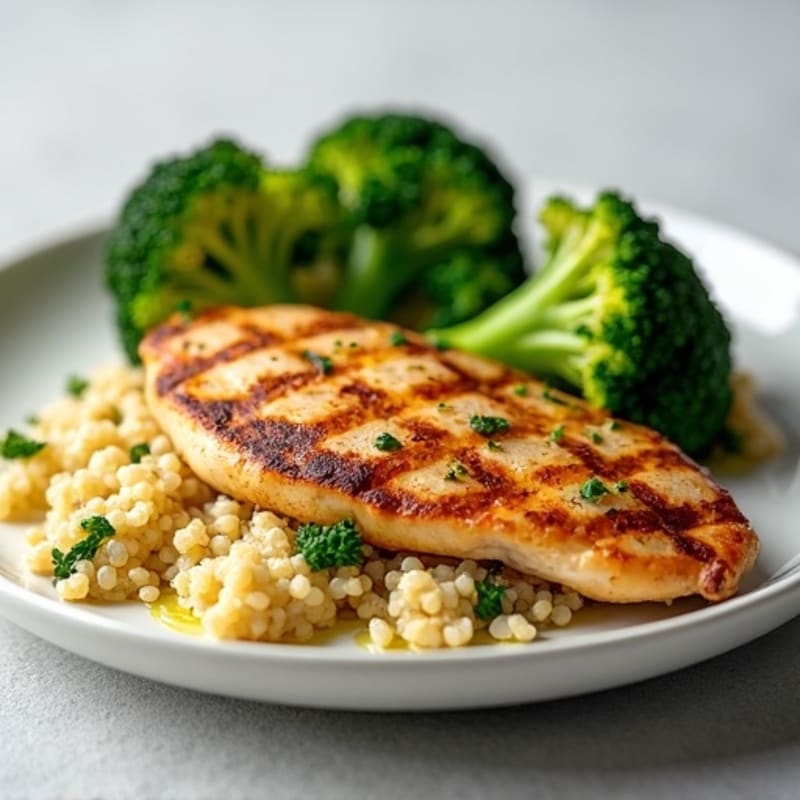 Grilled Chicken Breast with Quinoa and Steamed Broccoli