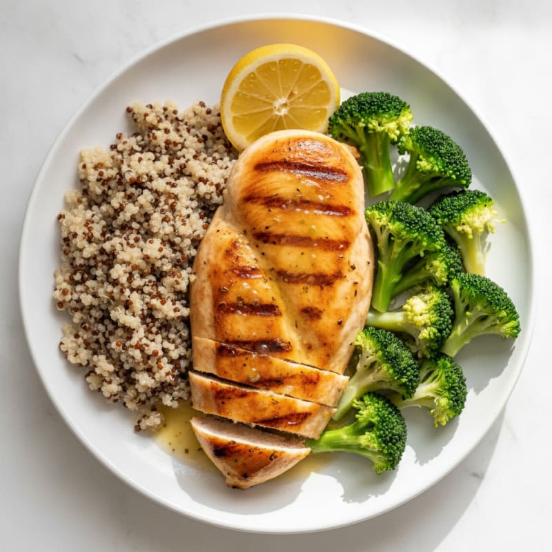Grilled Chicken Breast with Quinoa and Steamed Broccoli