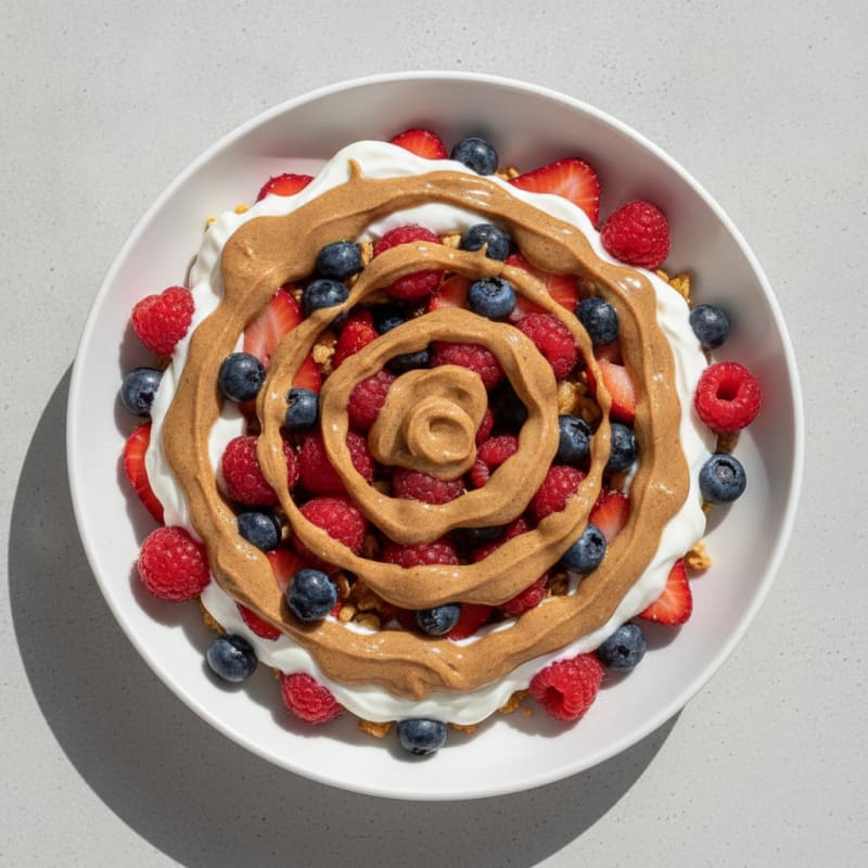 Greek Yogurt Protein Parfait with Mixed Berries and Almond Butter