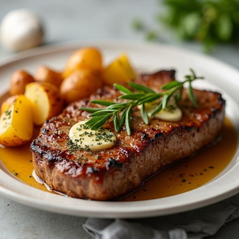 Pan-Seared Garlic Butter Steak with Crispy Roasted Potatoes
