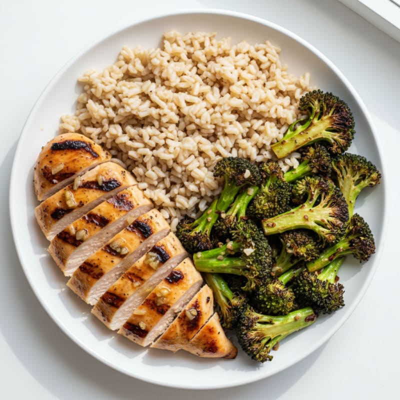 Grilled Chicken Breast with Brown Rice and Roasted Broccoli