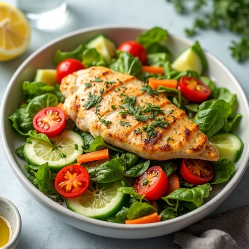 Pan-Seared Lemon Herb Chicken Salad with Fresh Crunchy Vegetables