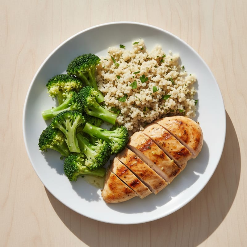 Grilled Chicken Breast with Quinoa and Steamed Broccoli