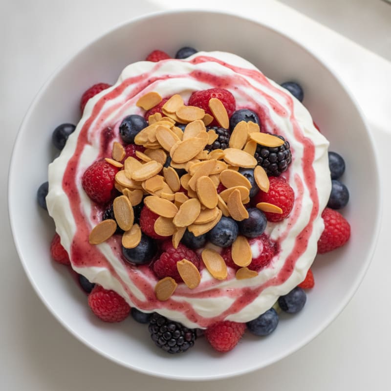 Greek Yogurt Protein Parfait with Mixed Berries and Almonds