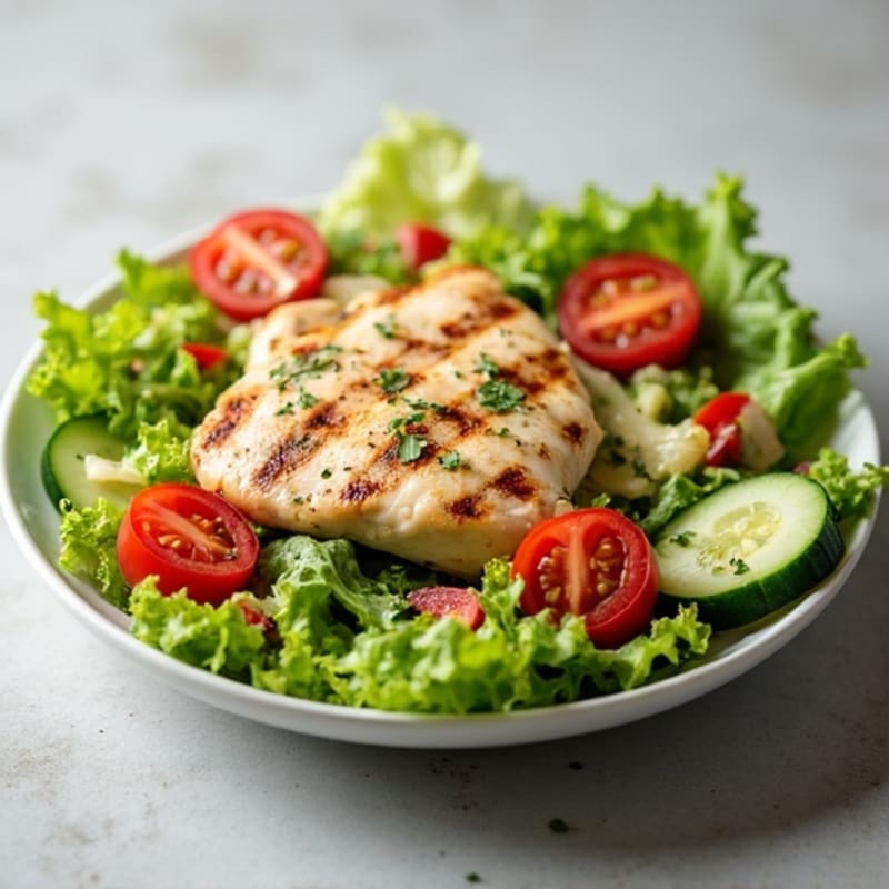Grilled Chicken Crispy Romaine Salad with Creamy Garlic Dressing