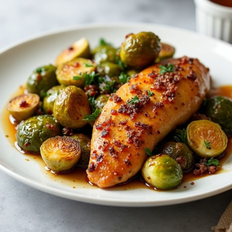 Crispy Honey-Balsamic Glazed Brussels Sprouts with Chicken
