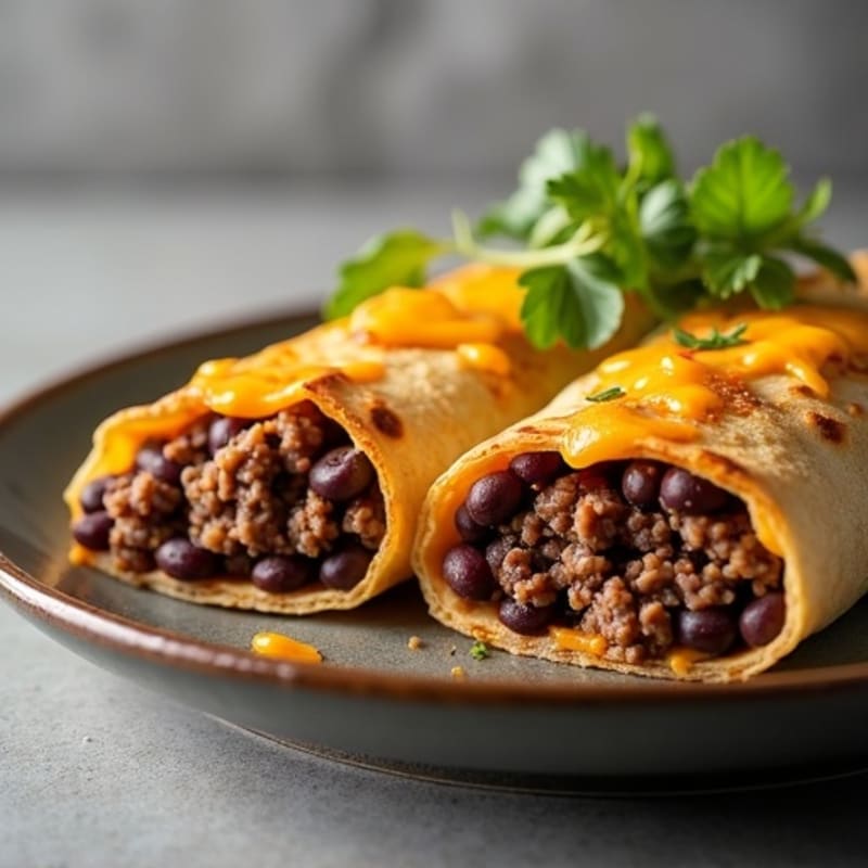 Baked Beef and Bean Rolled Tortillas with Melted Cheese