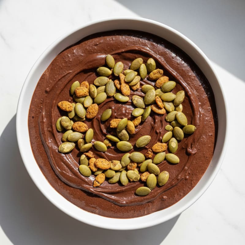 Creamy Chocolate Protein Pudding with Toasted Pumpkin Seeds