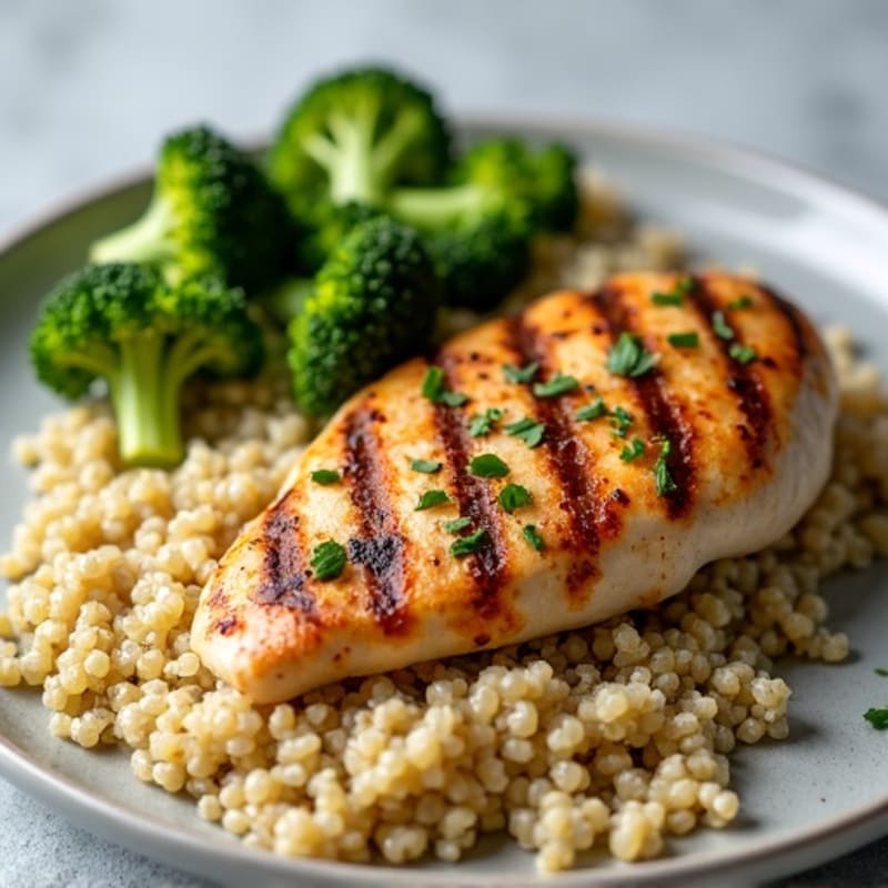 Grilled Chicken Breast with Roasted Broccoli and Quinoa