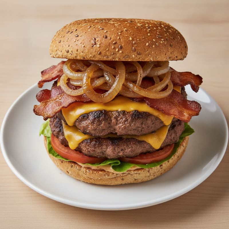 Double Bacon Cheeseburger with Caramelized Onions