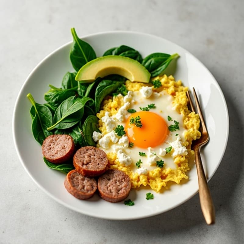 Egg White and Spinach Scramble with Turkey Sausage