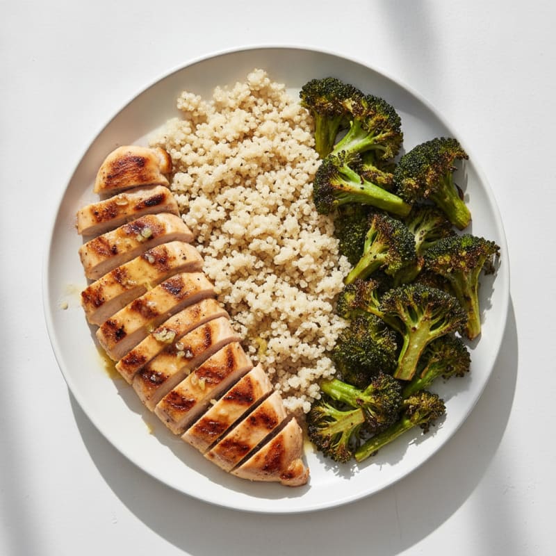 Grilled Chicken Breast with Roasted Broccoli and Quinoa