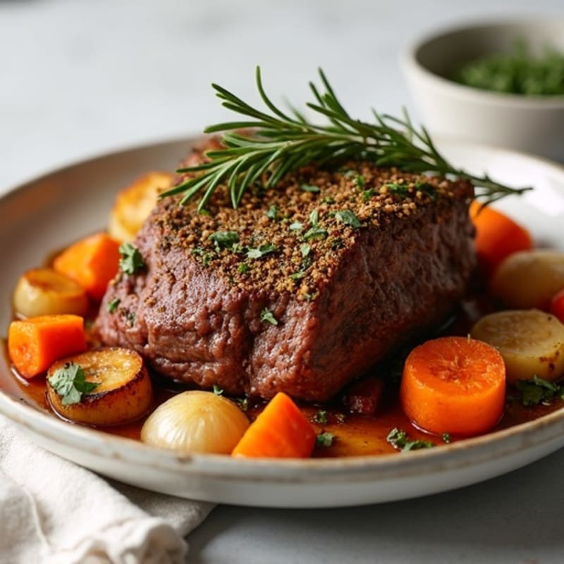 Herb-Crusted Tender Pot Roast with Root Vegetables