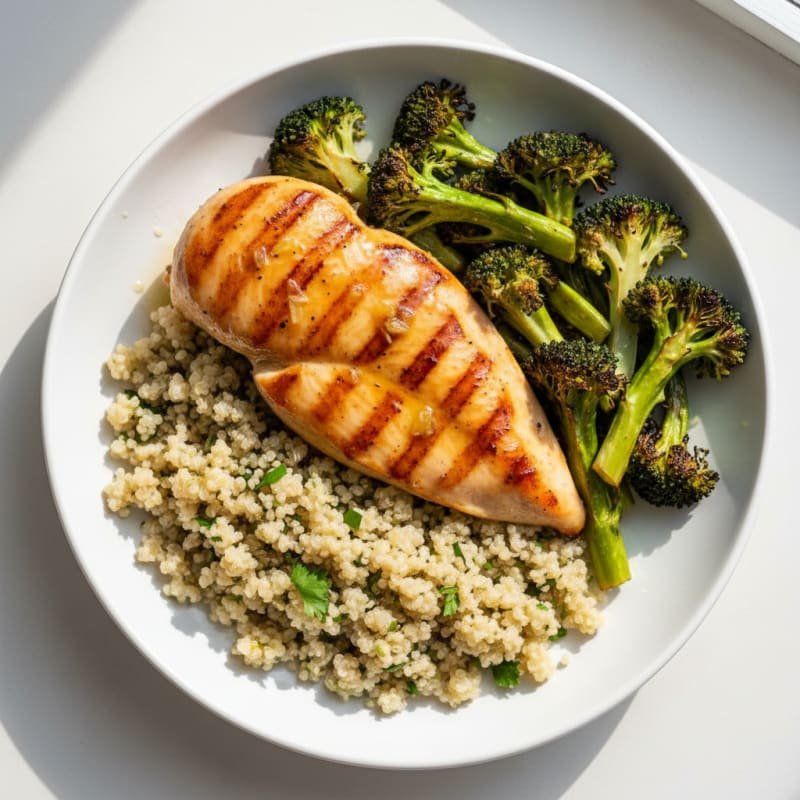 Grilled Chicken Breast with Quinoa and Roasted Broccoli