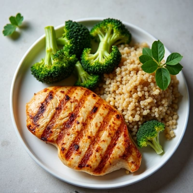 Grilled Chicken Breast with Roasted Broccoli and Quinoa