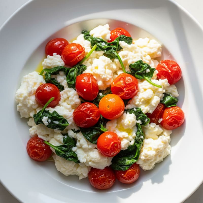 Egg White Spinach Scramble with Cherry Tomatoes