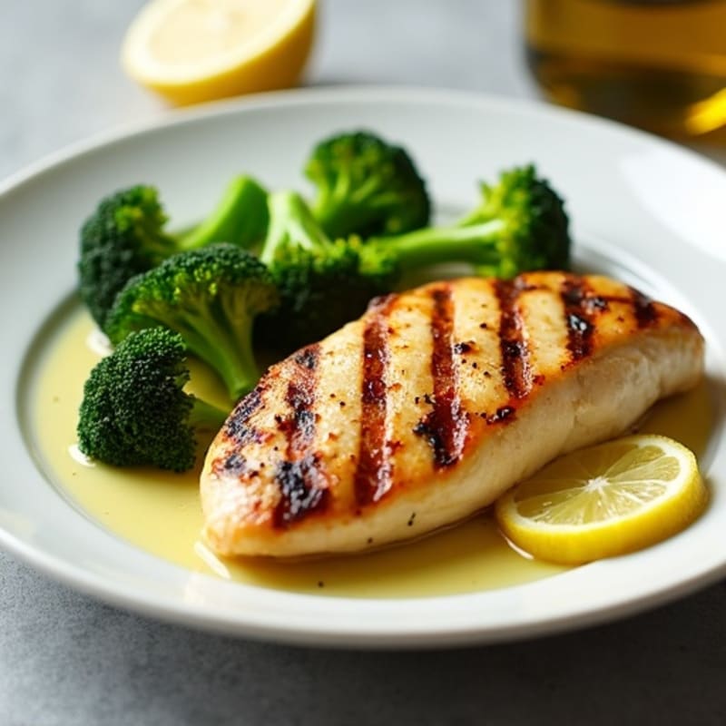 Grilled Chicken Breast with Steamed Broccoli and Lemon