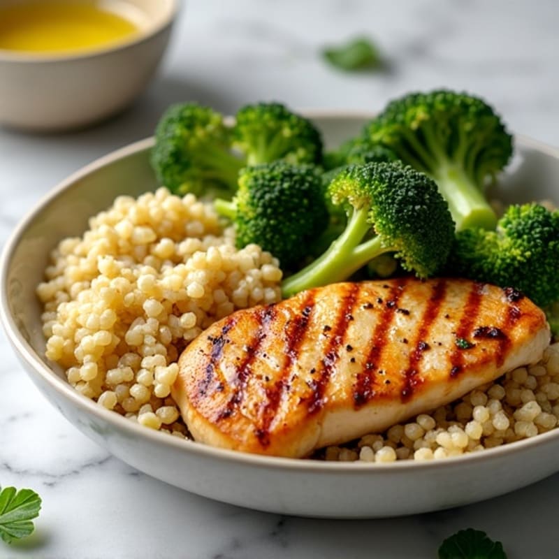 Grilled Chicken Breast with Roasted Broccoli and Quinoa
