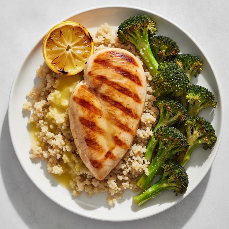 Grilled Chicken Breast with Roasted Broccoli and Quinoa
