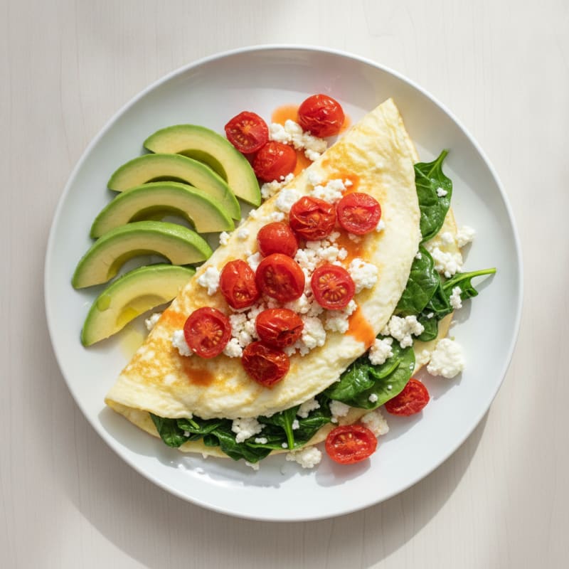 Egg White Spinach Omelet with Cottage Cheese and Cherry Tomatoes