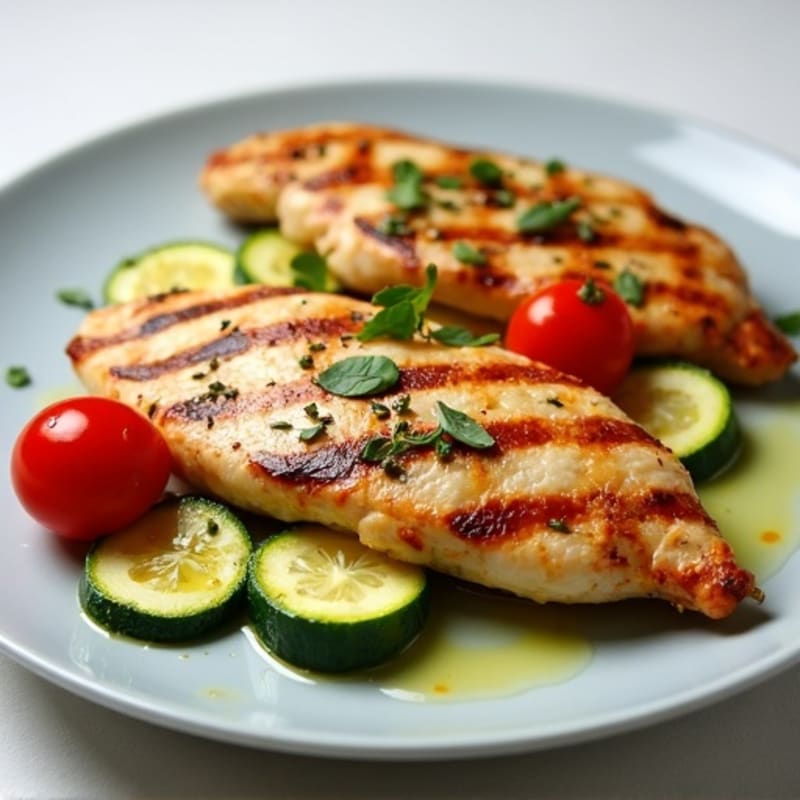 Grilled Chicken Breast with Roasted Zucchini and Tomato