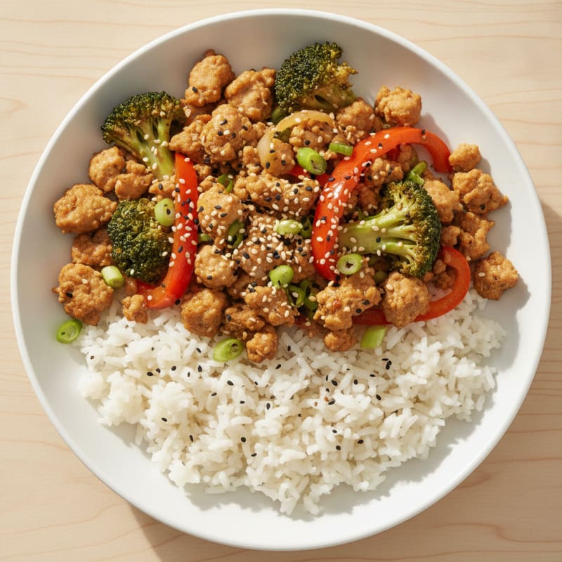 Ground Turkey Stir Fry with Mixed Vegetables and Jasmine Rice