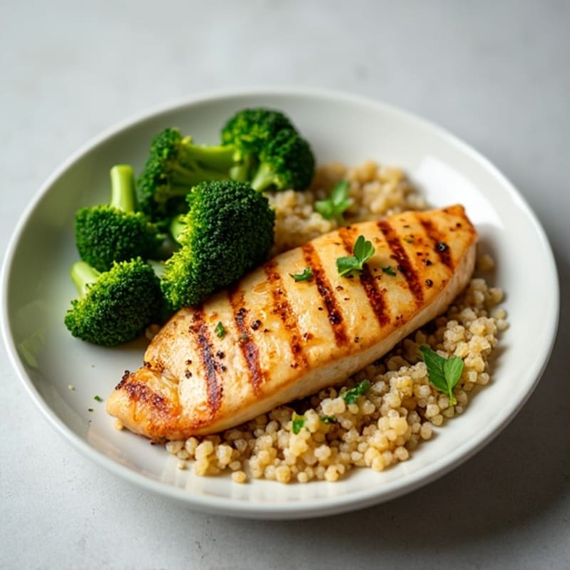 Grilled Chicken Breast with Quinoa and Steamed Broccoli