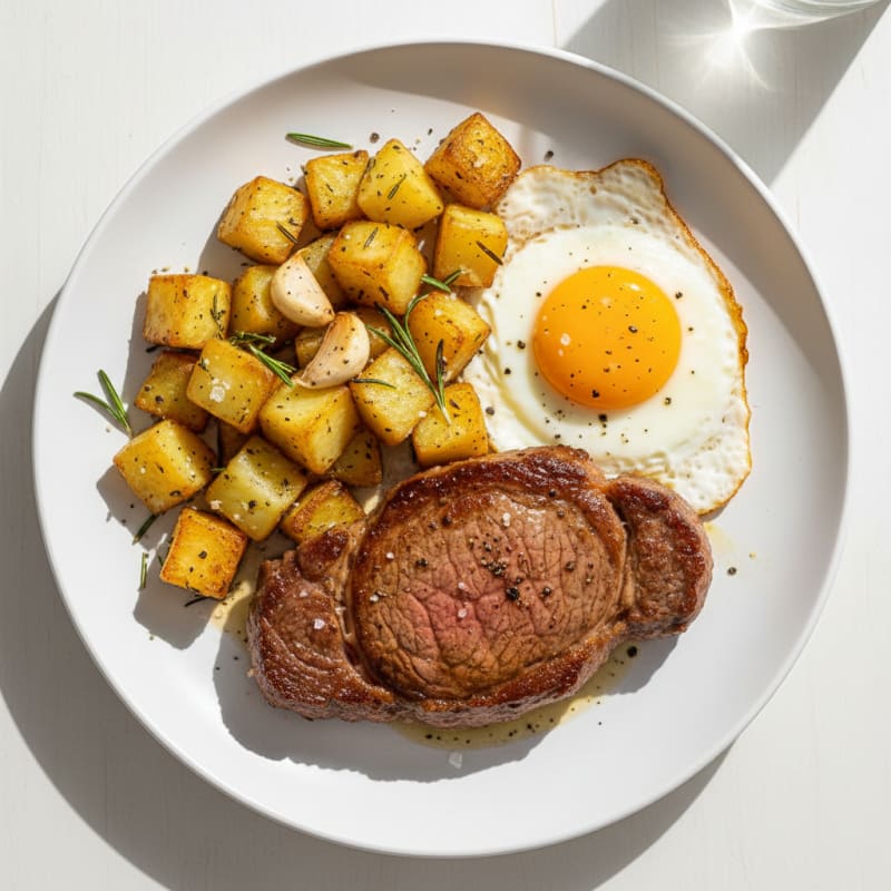 Pan-Seared Steak and Eggs with Roasted Potatoes
