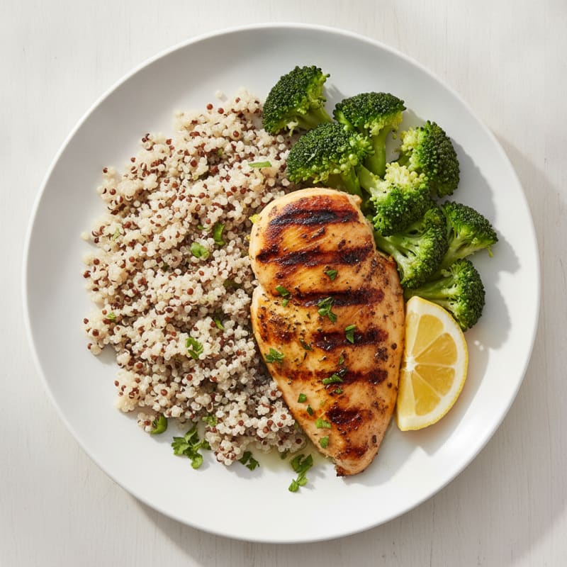 Grilled Chicken Breast with Quinoa and Steamed Broccoli