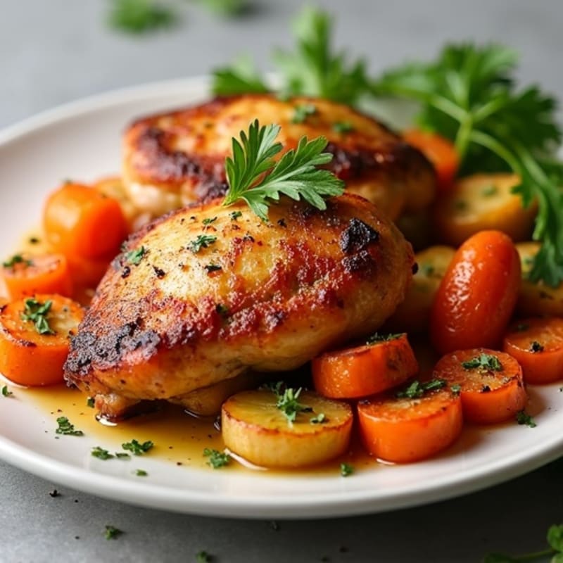 Crispy Sheet Pan Chicken Thighs with Roasted Root Vegetables