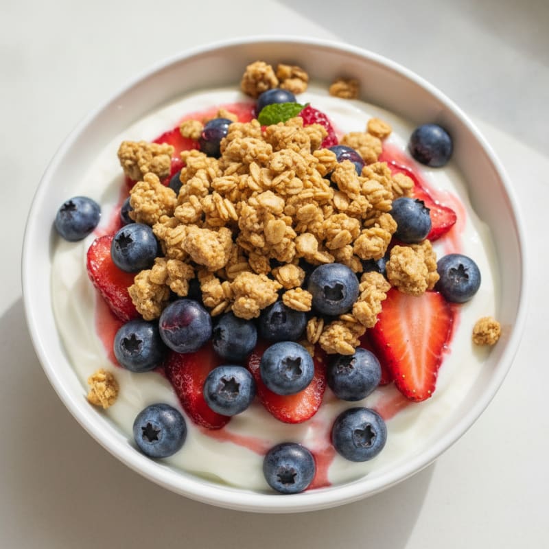 Greek Yogurt Parfait with Mixed Berries and Protein Granola