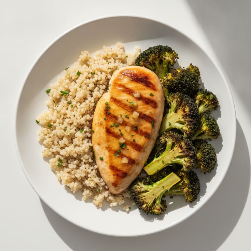 Grilled Chicken Breast with Quinoa and Roasted Broccoli