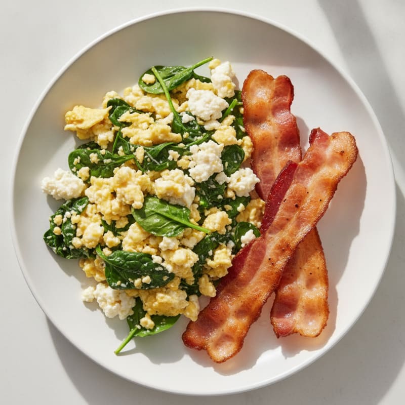 Cottage Cheese Scramble with Spinach and Turkey Bacon